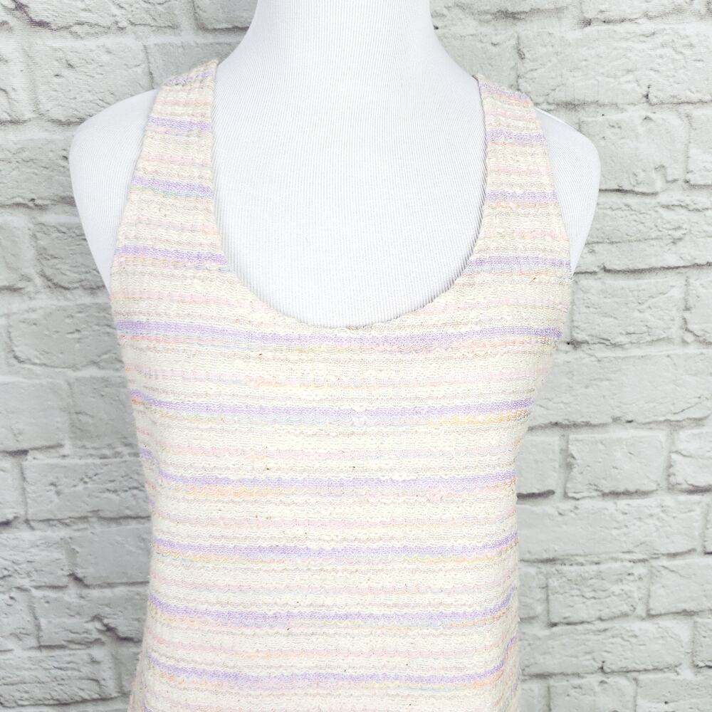 Vintage 70s Pastel Stripe Textured Sleeveless Scoop Neck Blouse Top Size L 1970s - Picture 4 of 13